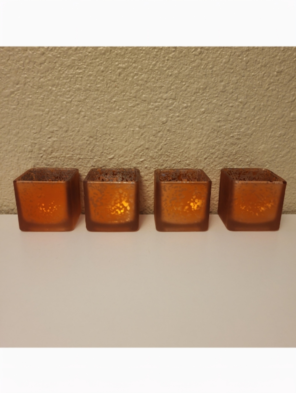 Four Orange Square Votive Candle Holders